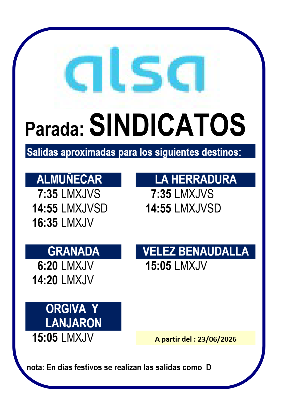 HORARIOS SINDICATOS
